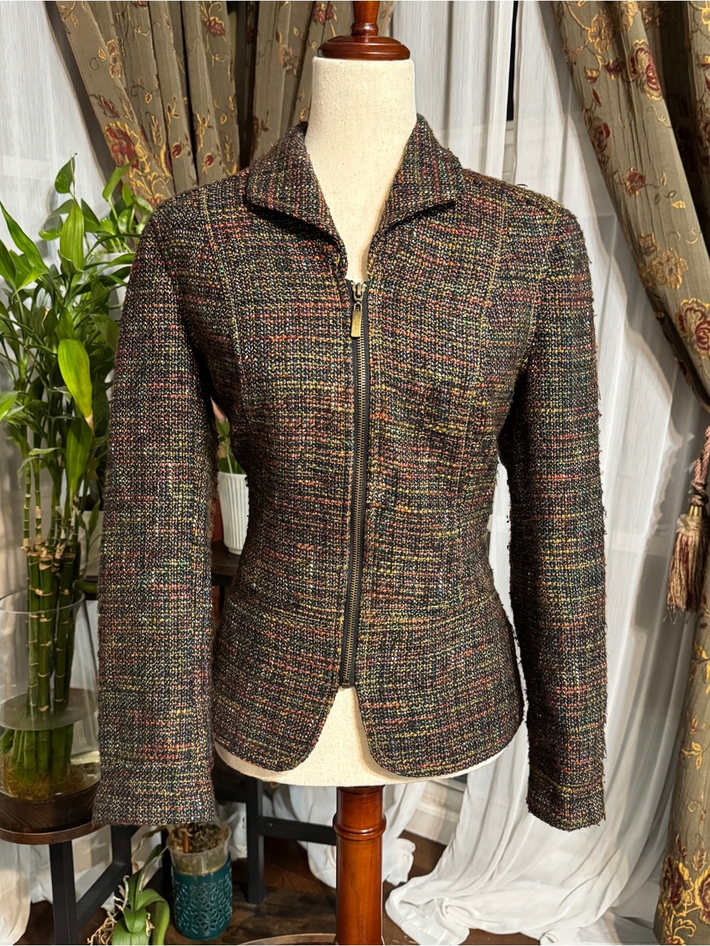 Coldwater Creek Multicolor Tweed Zip Jacket